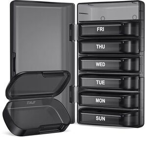 Black Weekly Pill Organizer with Large Capacity
